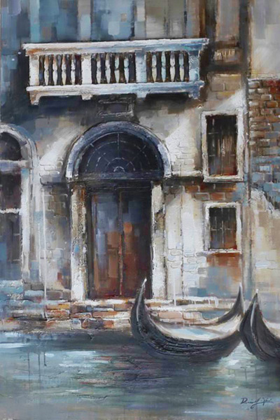 HA108 Wall décor art oil on canvas street scene Venice canal and gondola